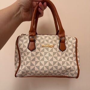 Tan and Cream Satchel with Structured Design